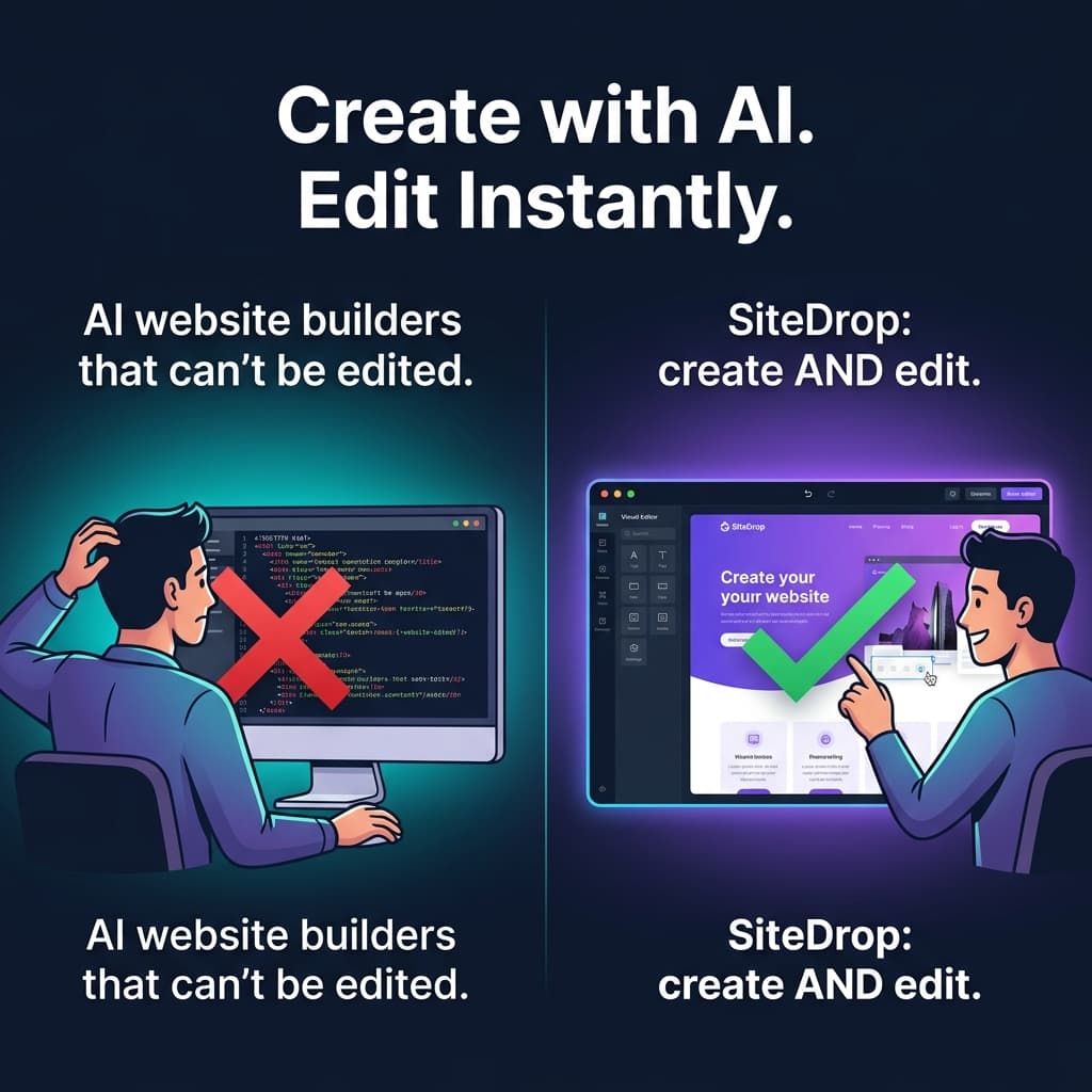 Every AI Website Builder Lets You Create — Only SiteDrop Lets You Edit