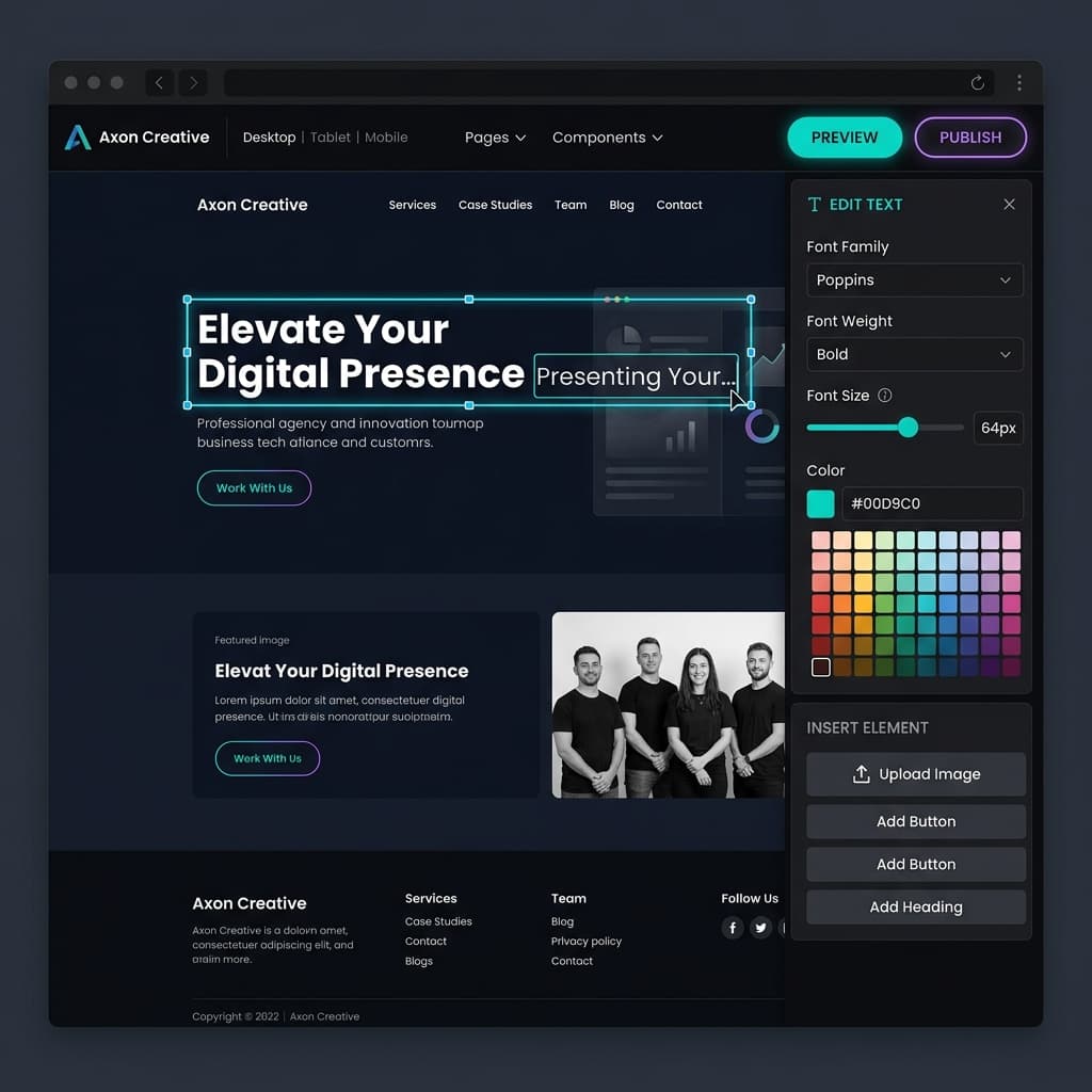 SiteDrop's visual editor: click any text or image on your website to edit it instantly