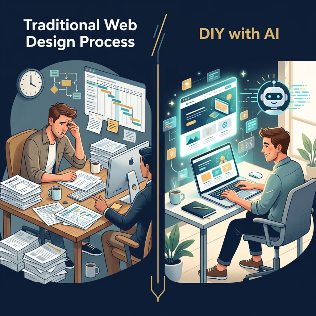 The old way of hiring a web designer vs the new way of building with AI