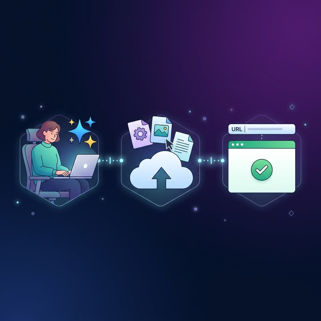 Three simple steps: prompt AI, upload to SiteDrop, go live